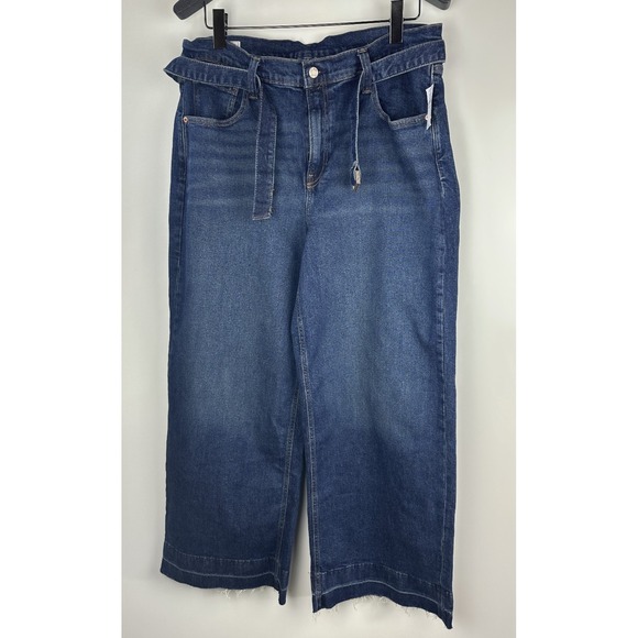 NWT GAP High Rise Stride Belted Wide Leg Jeans Raw Hem Dark Wash Plus Size 34 18 - Picture 2 of 11